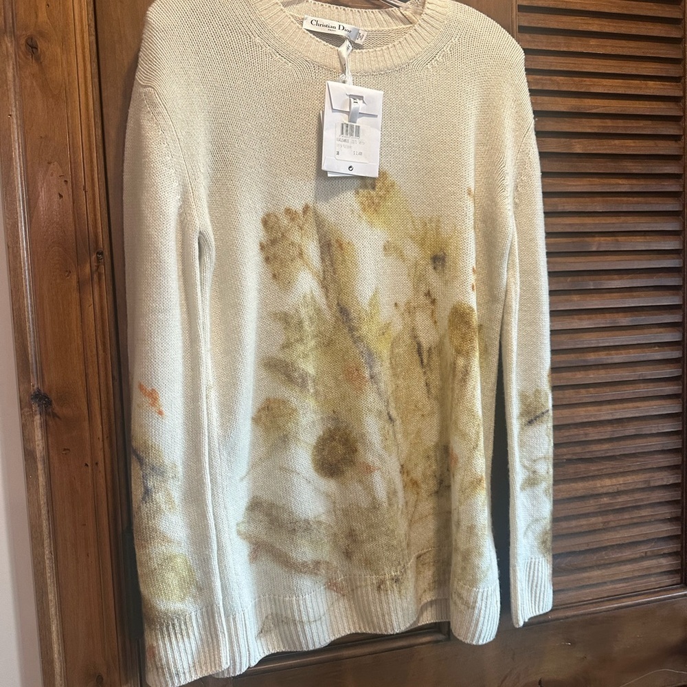 Dior Cream and Orange Artistic Crew Neck Sweater